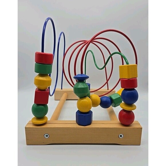 IKEA Wooden Circles Bead Maze Wire Roller Coaster Activity Puzzle 11x11x12" Toy - Picture 2 of 8